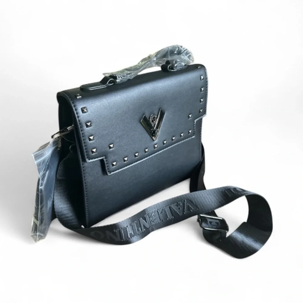 💖 NWT Valentino Orlandi Black Studded Satchel ✨ Vegan Leather Crossbody